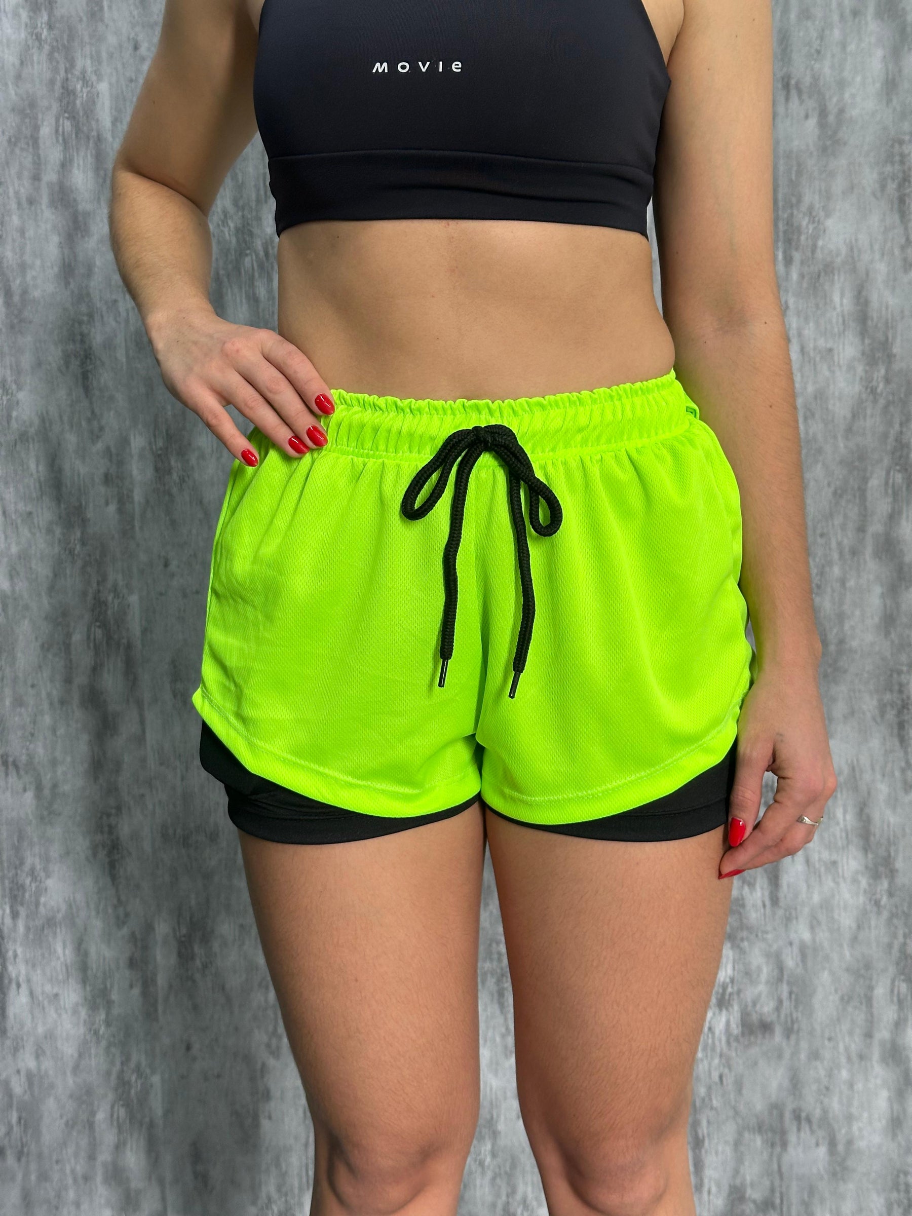 Short 2 em 1 Feminino Dry Fit Verde Neon