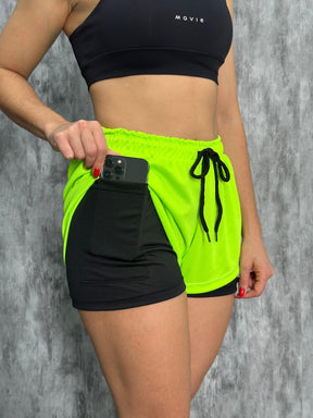 Short 2 em 1 Feminino Dry Fit Verde Neon