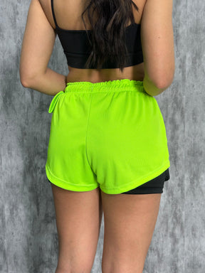 Short 2 em 1 Feminino Dry Fit Verde Neon